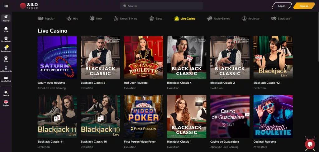 Screenshot del tema orientale e del live casino di Wild Tokyo in alta risoluzione (1400px)